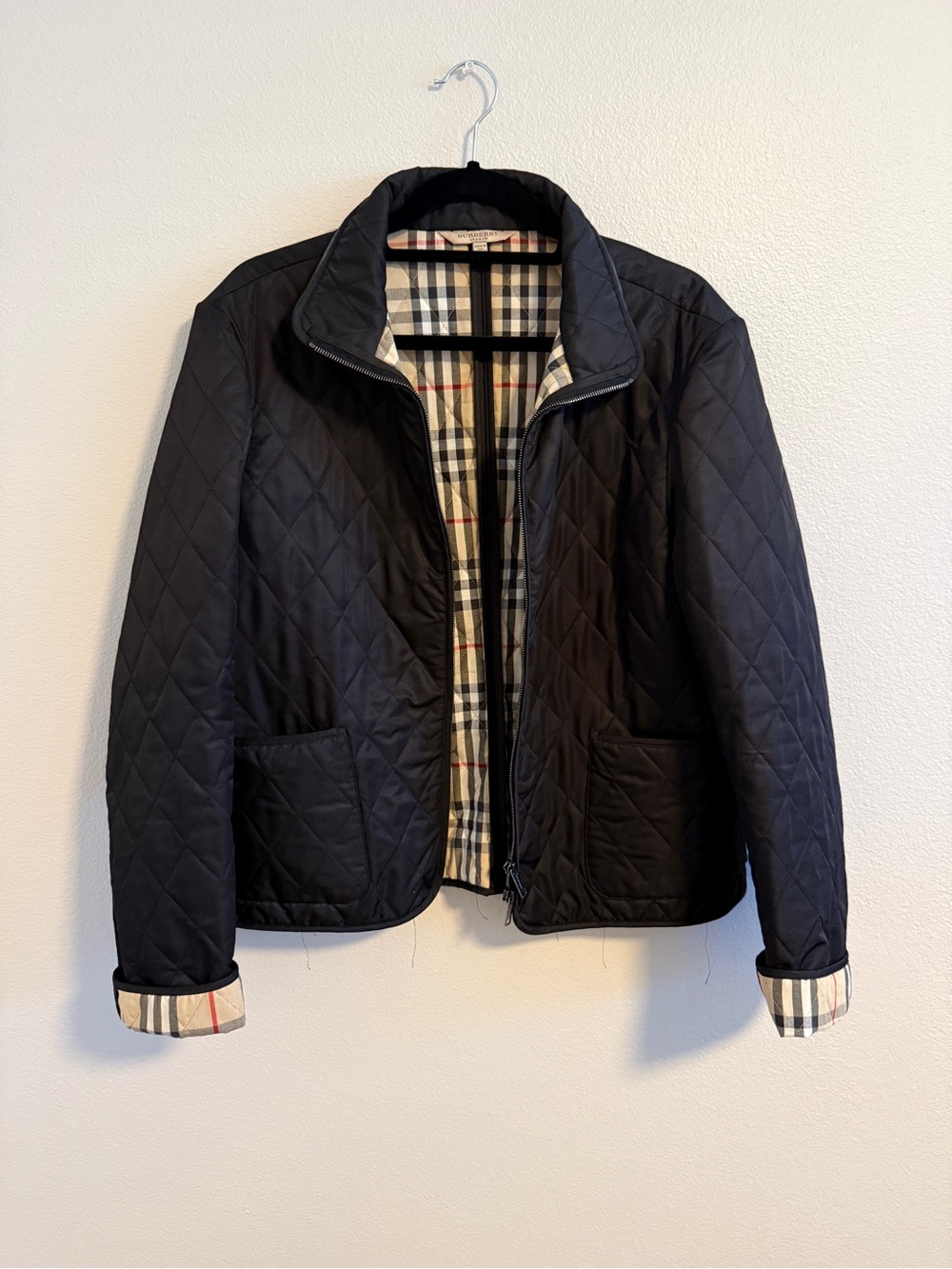 Burberry London Black Quilted Jacket Nova Check Lining XL